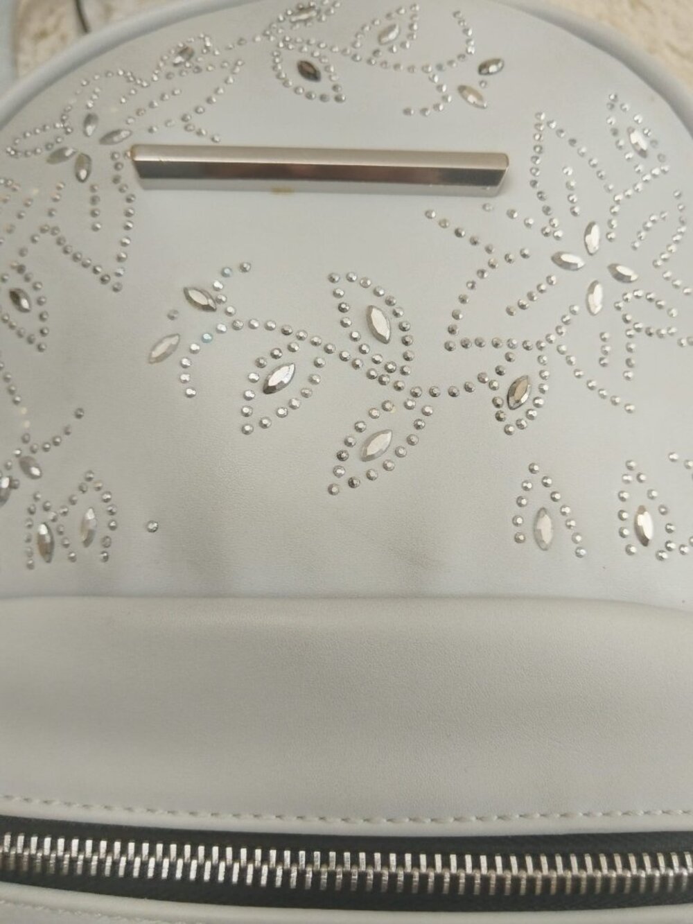 Call It Spring Light Grey Studded Rhinestone Mini Backpack Faux Leather - Picture 6 of 13